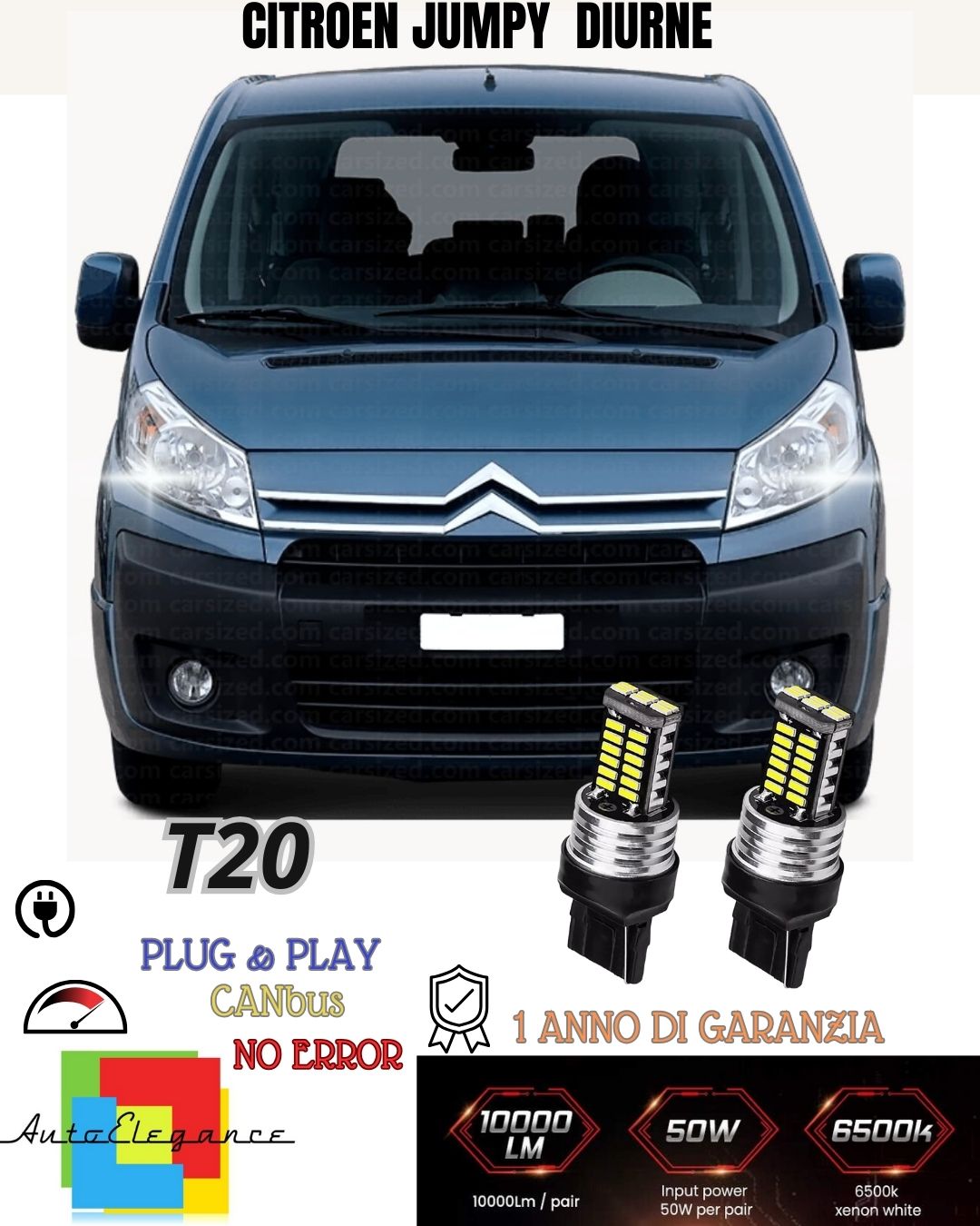PAIR OF DAYTIME LIGHTS DRL 15 LED T20 CANBUS CITROEN JUMPY 6000K WHITE NO FAILURE 