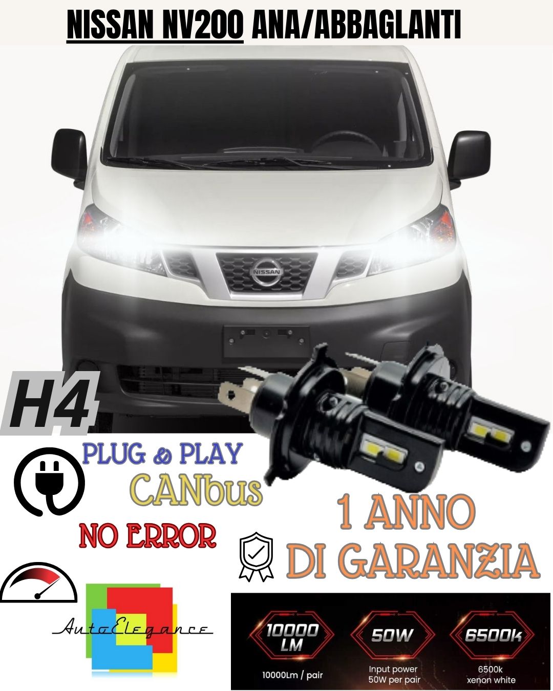 😄😄KIT H4 A LED PER NISSAN NV200 LAMPADE LED H4 6000K XENON BIANCO NO AVARIA😄