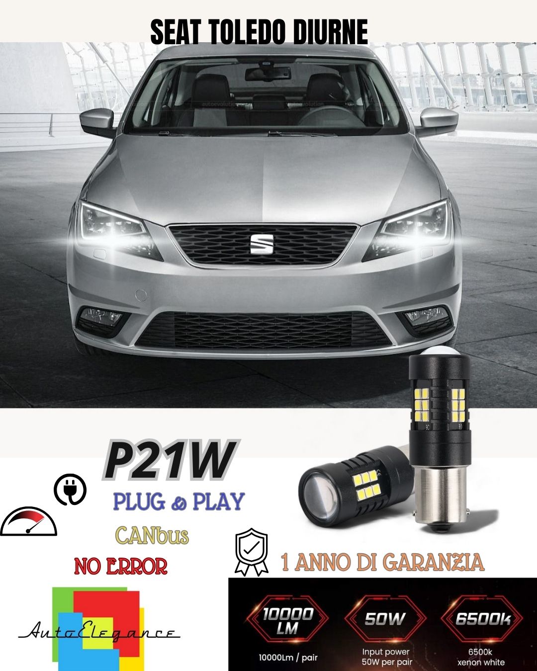 😍COPPIA LUCI DIURNE DRL 15 LED P21W BA15S CANBUS SEAT TOLEDO IV 6000K NO ERROR