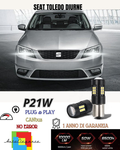 😍COPPIA LUCI DIURNE DRL 15 LED P21W BA15S CANBUS SEAT TOLEDO IV 6000K NO ERROR