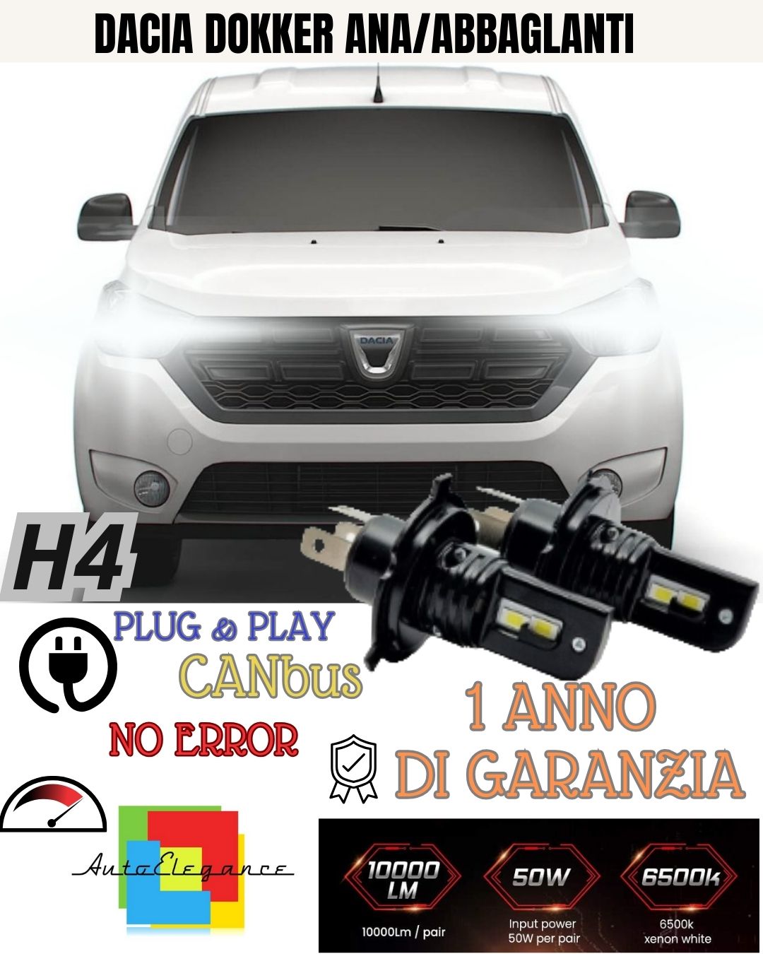🤩LAMPADE H4 LED DACIA DOKKER  8000 LUMEN ANABBAGLIANTI ABBAGLIANTI  XENON XENO