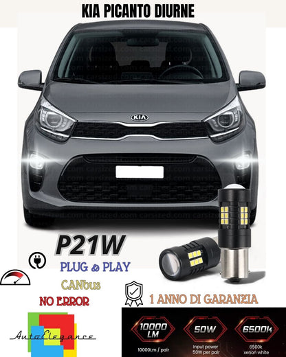 😍COPPIA LUCI DIURNE DRL 15 LED P21W BA15S CANBUS KIA PICANTO JA 6000K NO ERROR
