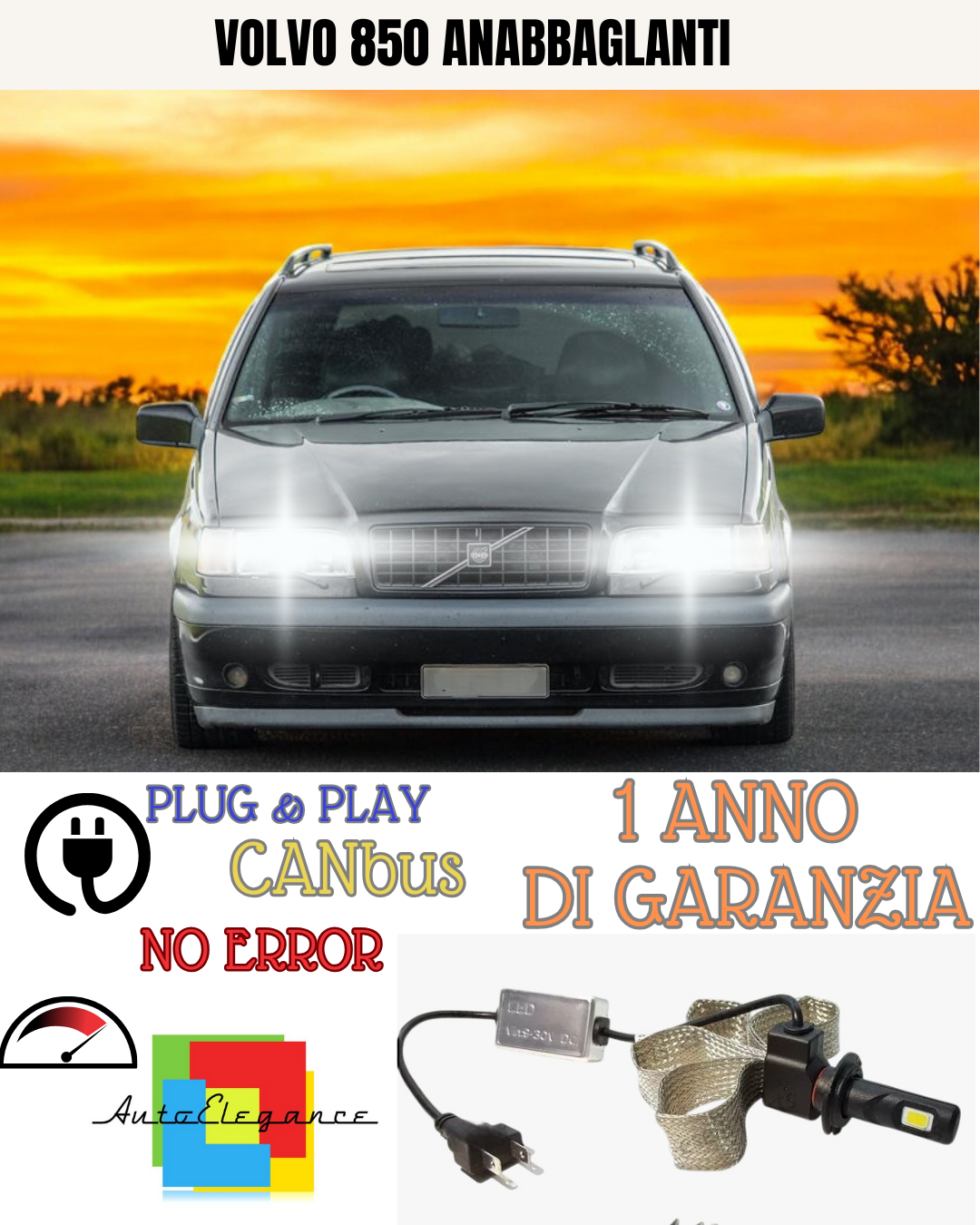 🔥KIT LED VOLVO 850 LED H1 6000K BIANCO 6400 LUMEN ANABBAGLIANTI🔥