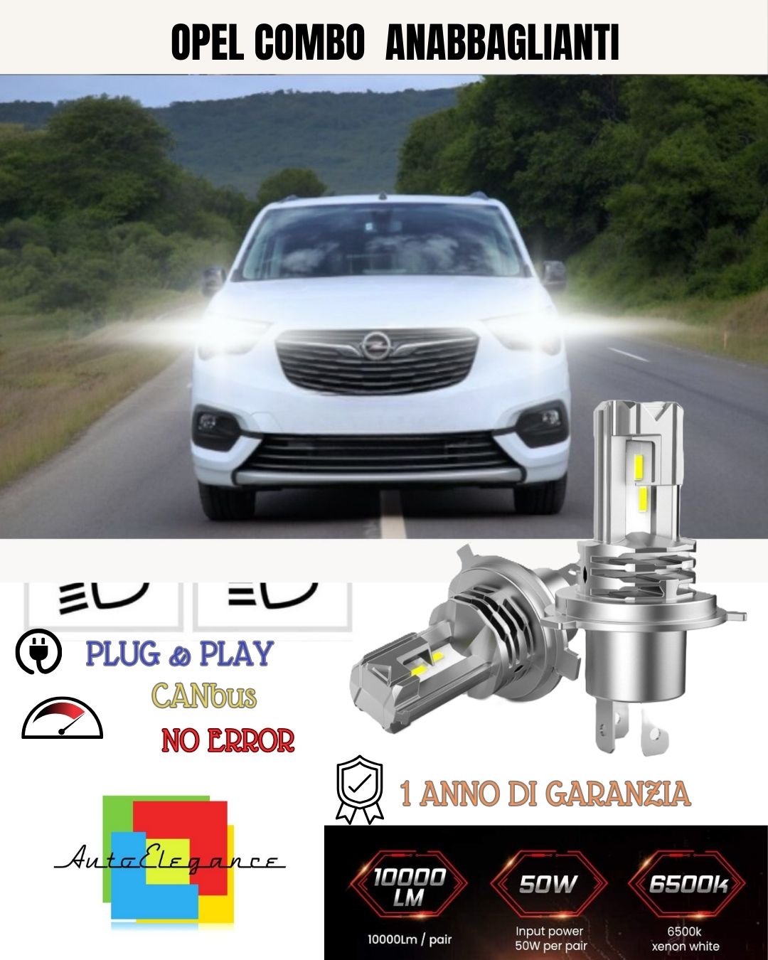 KIT LED H7 OPEL COMBO LAMPADE LED H7 CANBUS 6000K 6400 LUMEN ANABBAGLIANTI
