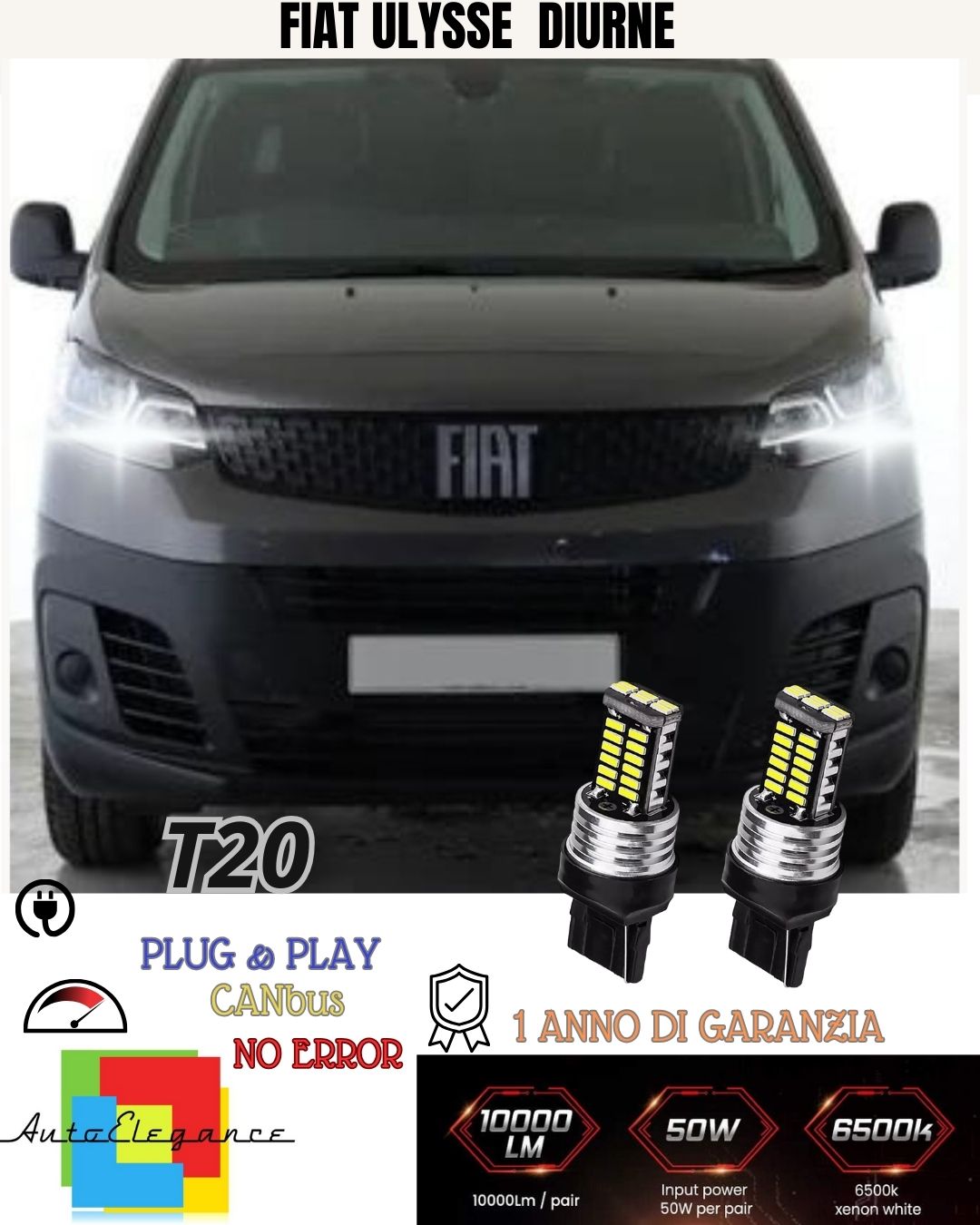 😍COPPIA LUCI DIURNE DRL 15 LED T20 CANBUS❤️‍🔥FIAT ULYSSE MK3❤️‍6000K