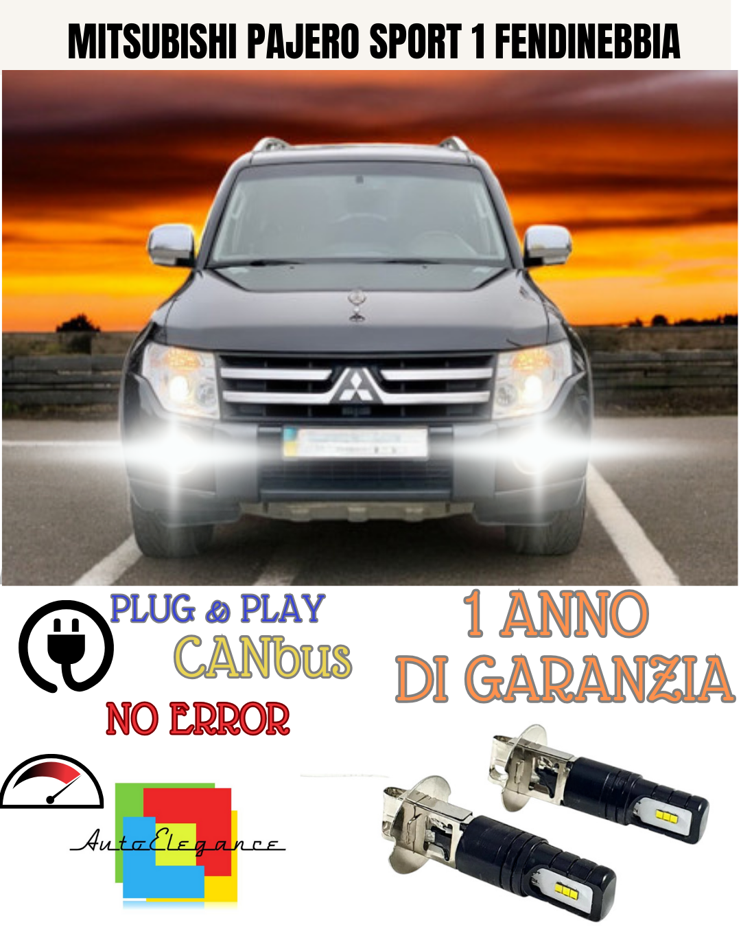 🔥KIT LED H3 MITSUBISHI PAJERO SPORT 1 6000K BIANCO FENDINEBBIA 🔥