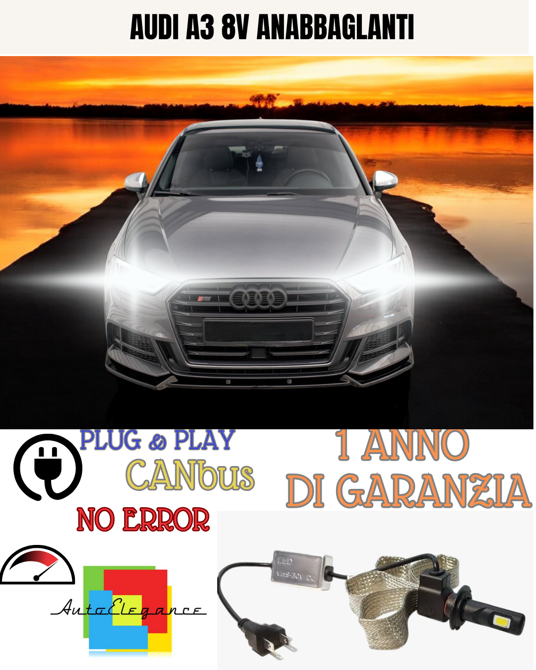✨KIT LED AUDI A3 8V H7 6000K 6400 LUMEN  ANABBAGLIANTI ✨