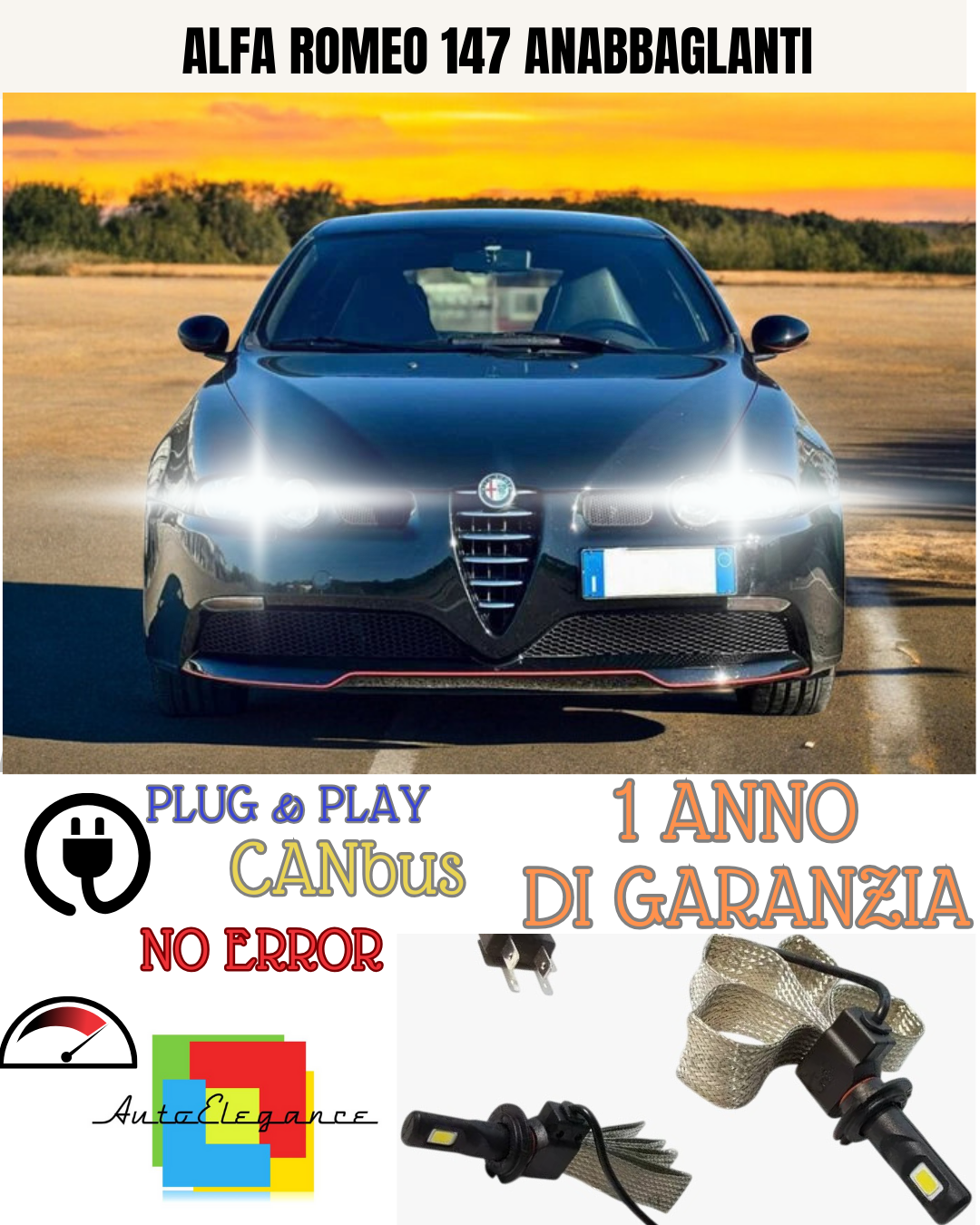 🔥KIT LED H7 ALFA ROMEO 147 RESTYLING 6000K  BIANCO ANABBAGLIANTE 🔥