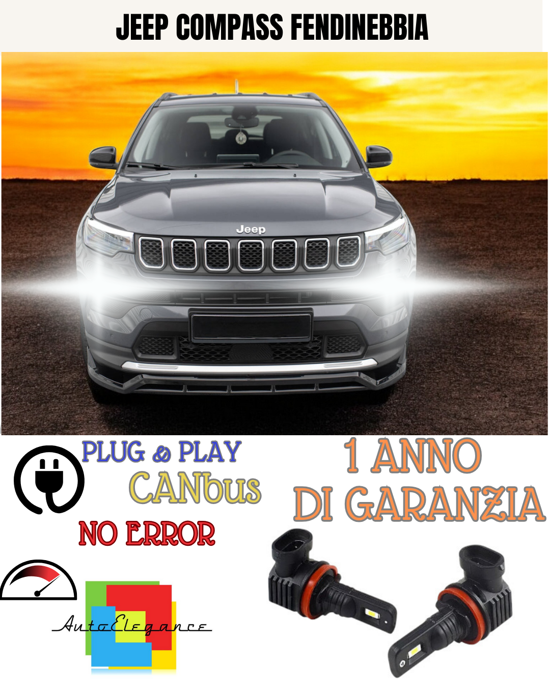 🔥KIT LED H10 JEEP COMPASS 6000K BIANCO FENDINEBBIA 🔥