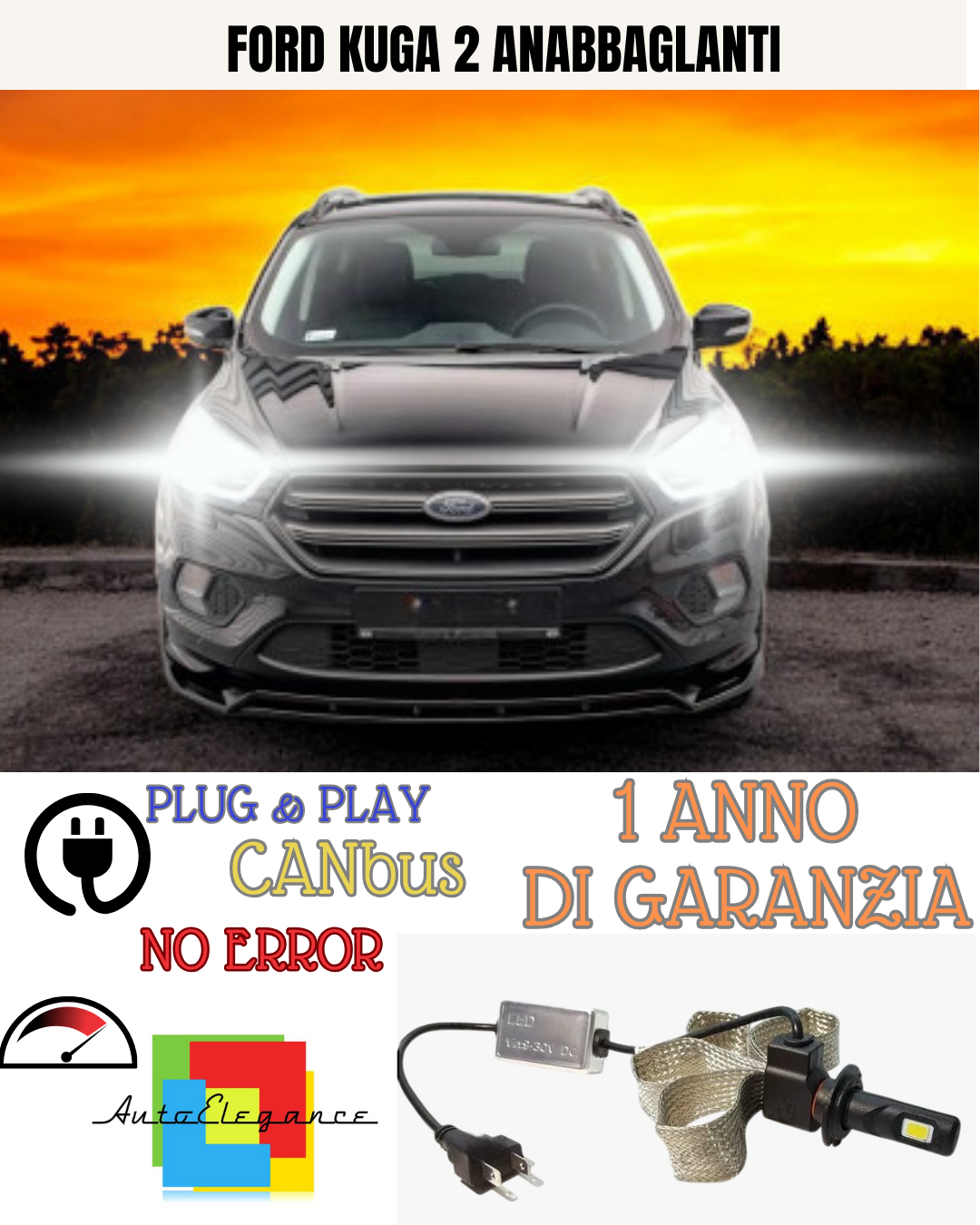 🔥KIT LED FORD KUGA 2 H7 6000K  BIANCO ANABBAGLIANTI🔥