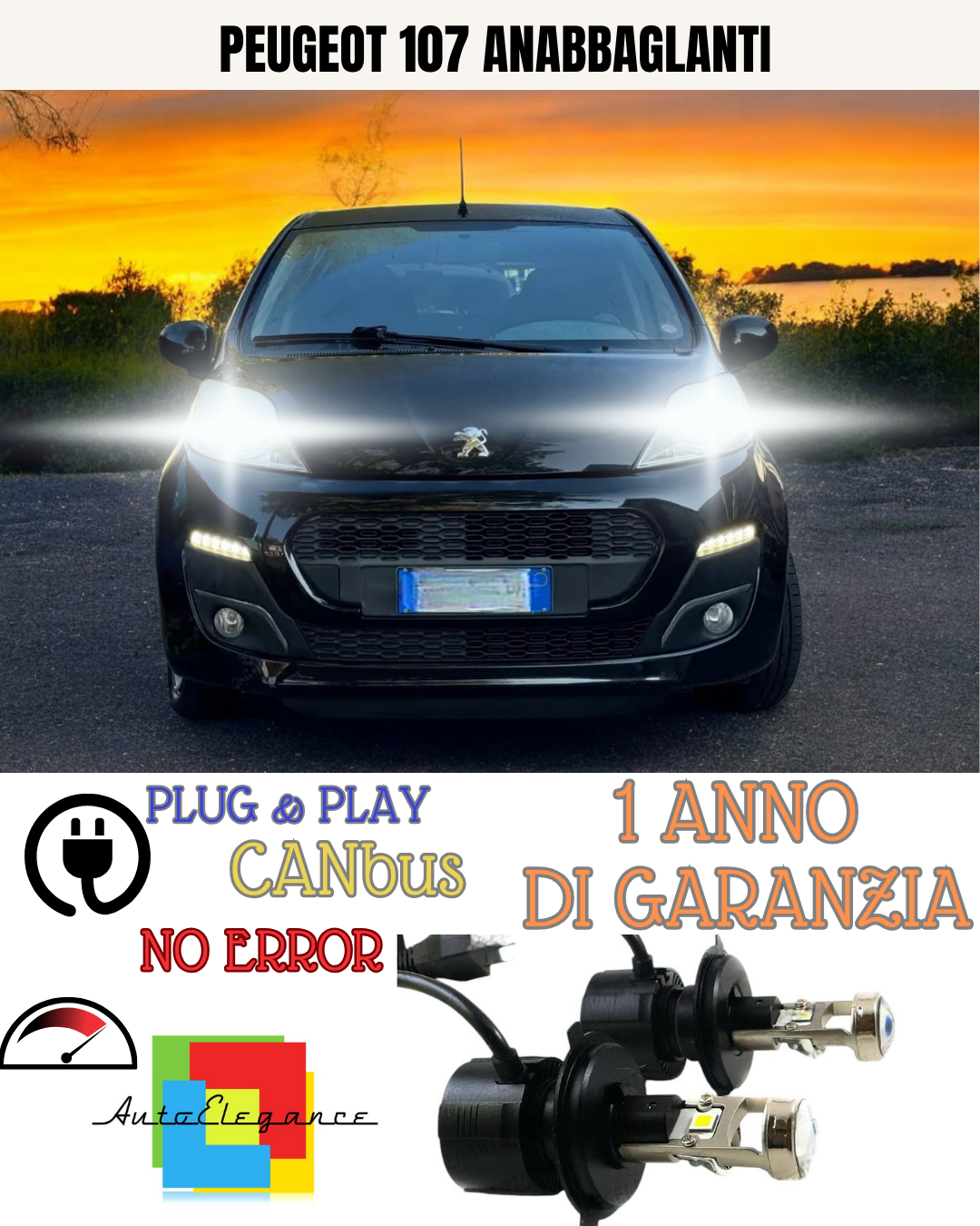 🔥KIT BI-LED H4  PEUGEOT 107 18000 6000K ANABBAGLIANTI🔥