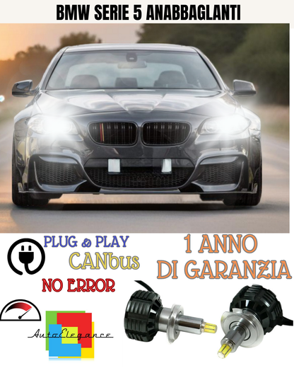 🔥KIT FULL LED ANABBAGLIANTI H7 6000K CANBUS LENTICOLARI 360 BMW SERIE 5 🔥