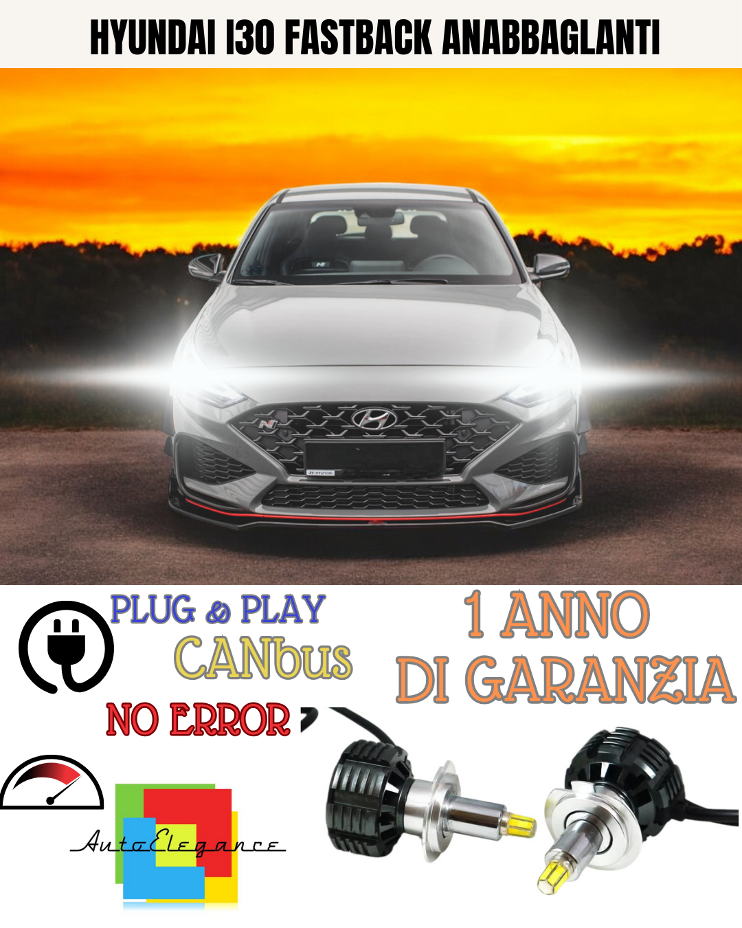 🔥KIT LED HYUNDAI I30 FASTBACK H7 6000K BIANCO 9600  LUMEN ANABBAGLIANTI🔥
