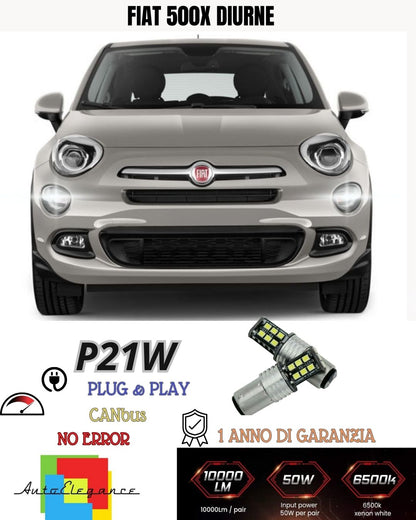 COPPIA LUCI DIURNE DRL 15 LED P21W CANBUS FIAT 500X 6000K FINO AL 2016 NO ERROR