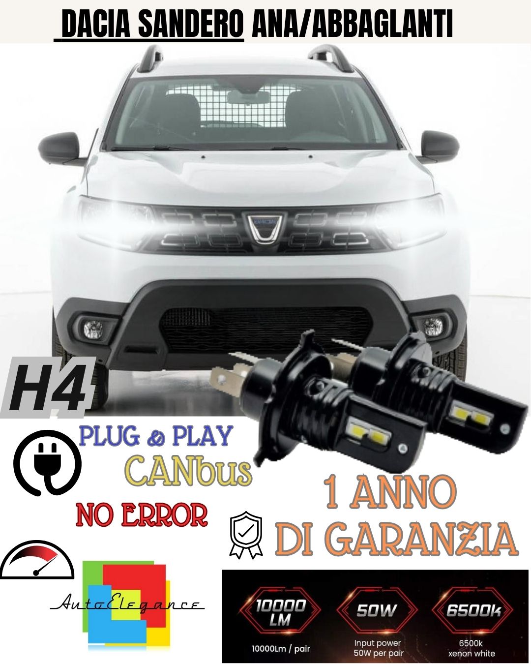 😄KIT H4 A LED PER DACIA SANDERO MK1 LAMPADE LED H4 6000K XENON BIANCO NO AVARIA