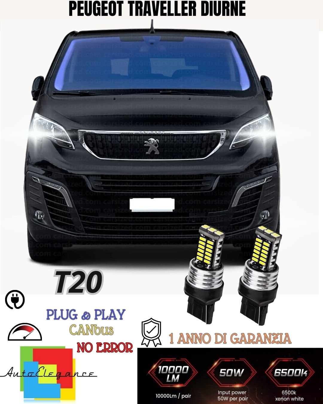 COPPIA LUCI DIURNE DRL 15 LED T20 CANBUS PEUGEOT TRAVELLER 6000K NO AVARIA🔥🔥🔥