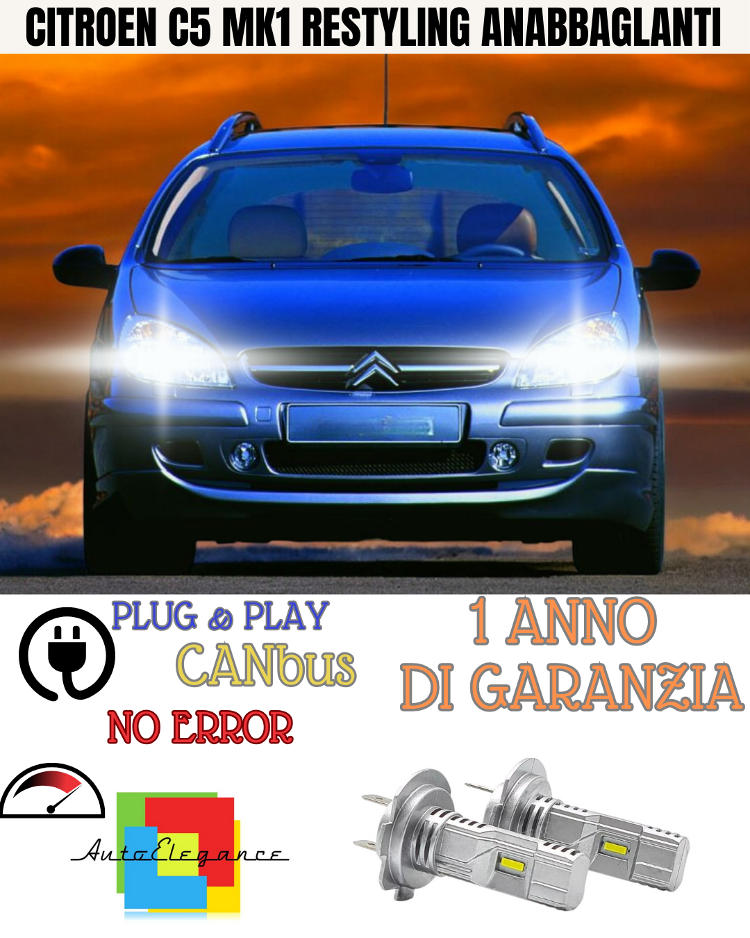 🔥KIT LED CITROEN C5 MK1 RESTYLING H7 6000K BIANCO ANABBAGLIANTI 🔥