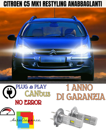 🔥KIT LED CITROEN C5 MK1 RESTYLING H7 6000K BIANCO ANABBAGLIANTI 🔥