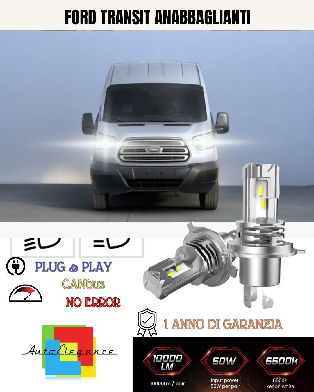 H7 LED KIT FOR FORD TRANSIT CUSTOM 6000K 6000 LUMEN CANBUS LOW BEAM 