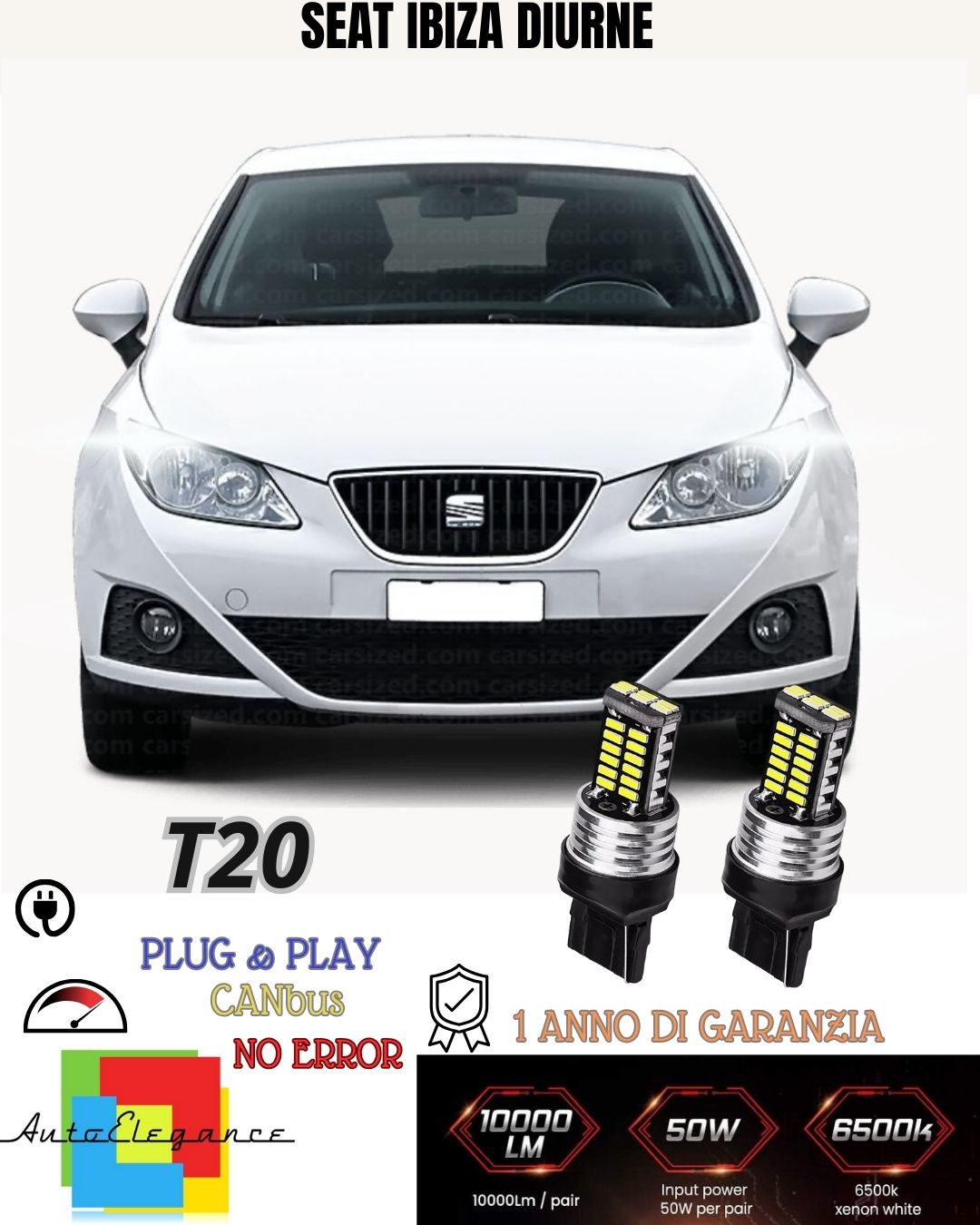 ❤️‍COPPIA LUCI DIURNE DRL LED T20 W21W SEAT IBIZA 5 CANBUS 6000K BIANCO NO ERROR