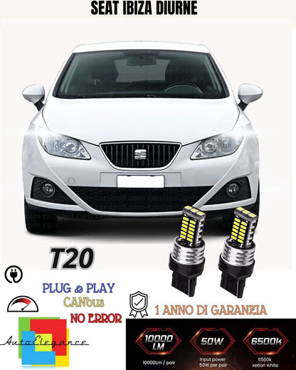 ❤️‍COPPIA LUCI DIURNE DRL LED T20 W21W SEAT IBIZA 5 CANBUS 6000K BIANCO NO ERROR