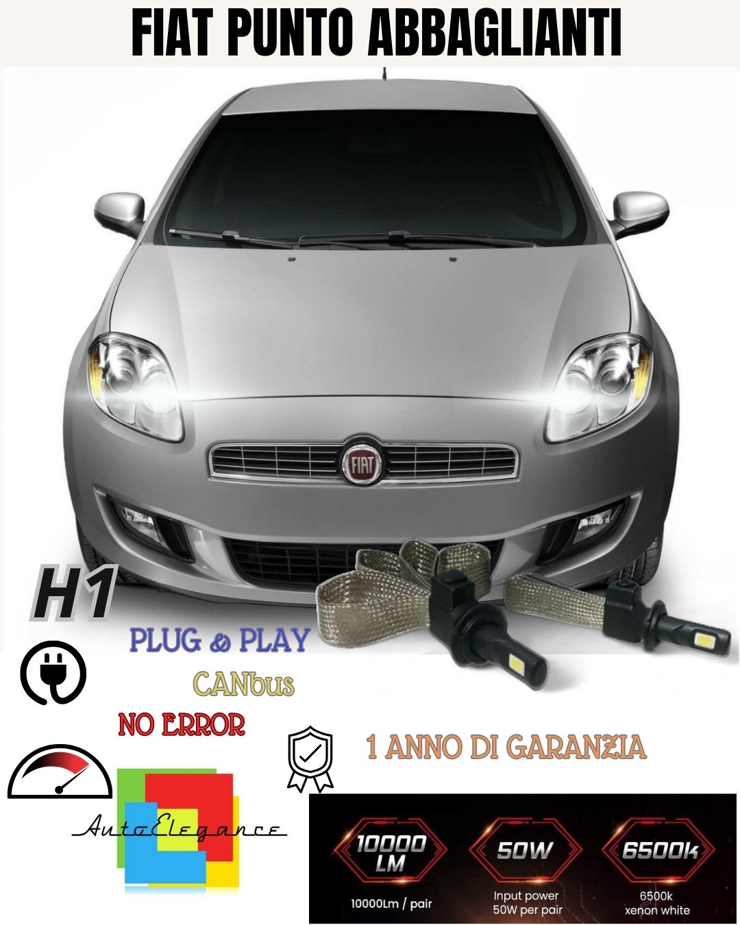 😮😮LED H1 FIAT PUNTO 188 MK2 6000K ABBAGLIANTI 6400 LUMEN ACCENSIONE RAPIDA😮😮