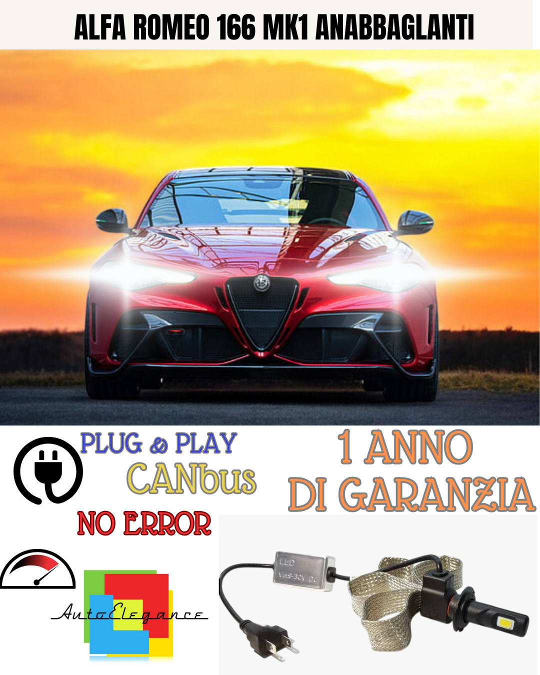 🔥KIT LED  ALFA ROMEO 166 MK1  H7 6000K  BIANCO ANABBAGLIANTI🔥