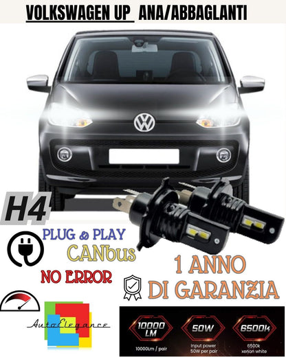 😀😀😀KIT H4 A LED PER VOLKSWAGEN UP LAMPADE LED H4 6000K XENON BIANCO NO AVARIA