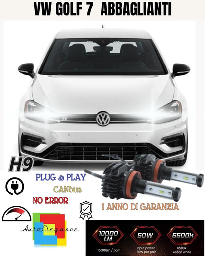 FULL LED KIT H9 VOLKSWAGEN GOLF 7 RESTYLING 6000K 9800 LUMEN CANBUS HIGH BEAM 