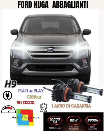 KIT FULL LED H9 FORD KUGA MK3 6000K 9800 LUMEN CANBUS 6000K BIANCO ABBAGLIANTI