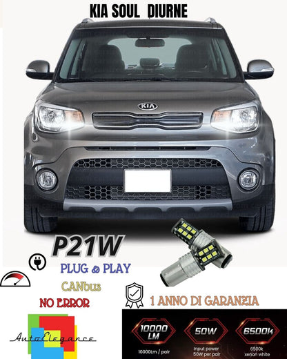 ❤️‍COPPIA LUCI DIURNE DRL 15 LED P21W BAY15D CANBUS KIA SOUL MK2 6000K NO ERRORE
