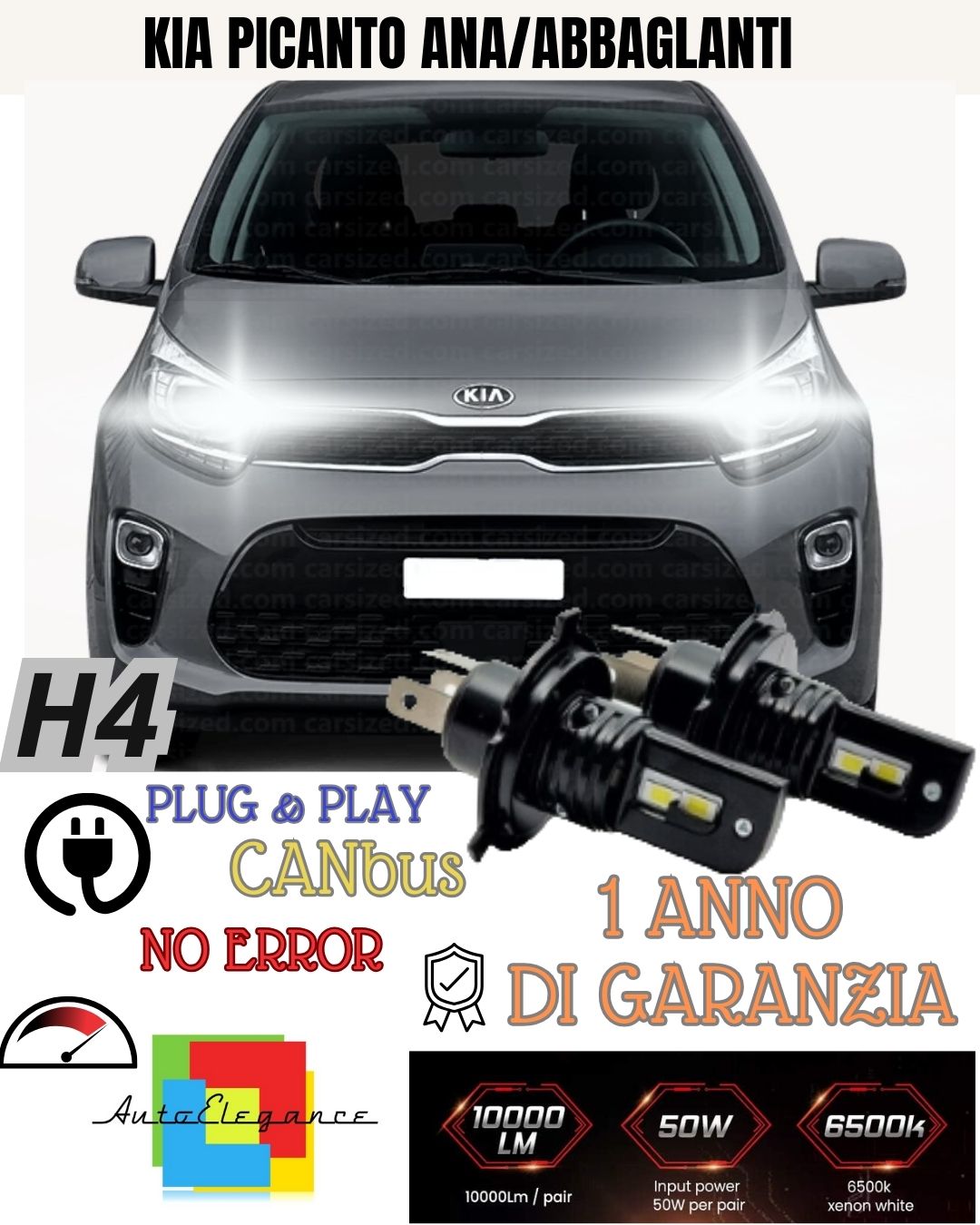 🌞🌞KIT H4 A LED PER KIA PICANTO MK2 LAMPADE LED H4 6000K XENON BIANCO NO AVARIA
