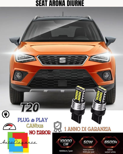 COPPIA LUCI DIURNE DRL LED T20 W21W SEAT ARONA CANBUS 3.0 6000K BIANCO NO ERROR