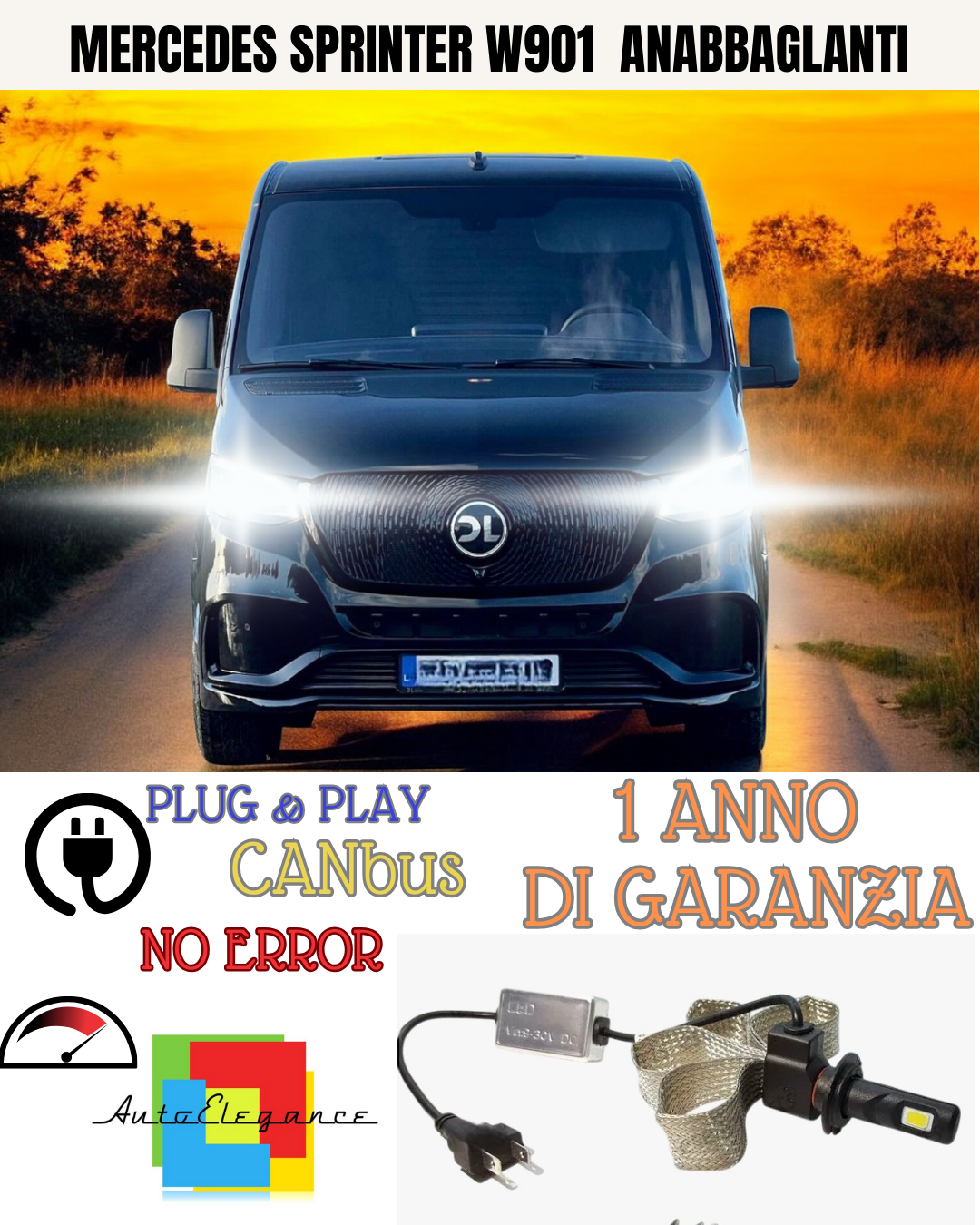 🔥KIT LED MERCEDES SPRINTER W901  H1 6000K BIANCO 6400 LUMEN ANABBAGLIANTI🔥