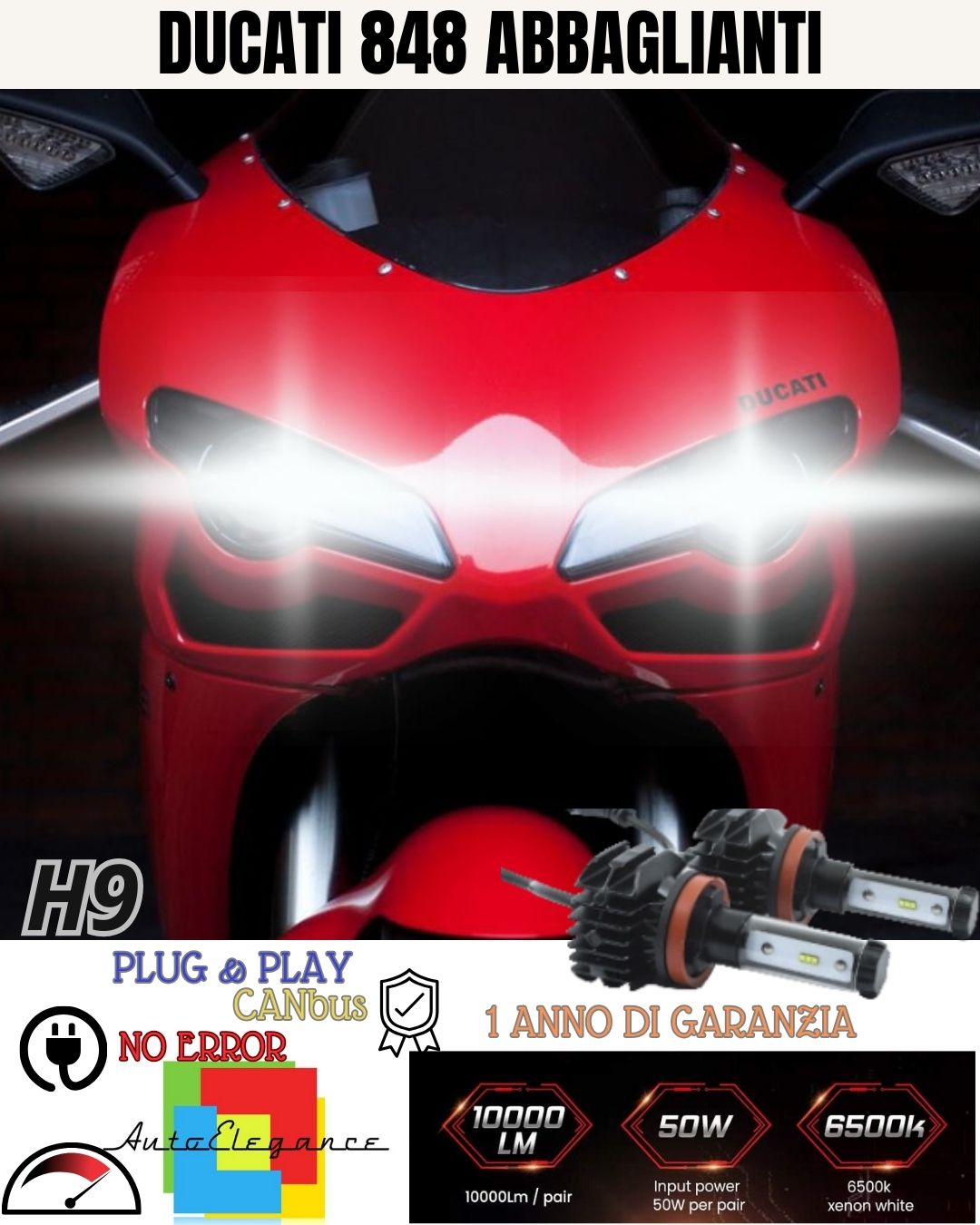🏍️🏍️KIT FULL LED LAMPADE H11 6000K DUCATI 848 1098 1198  ABBAGLIANTE🏍️🏍️🏍️