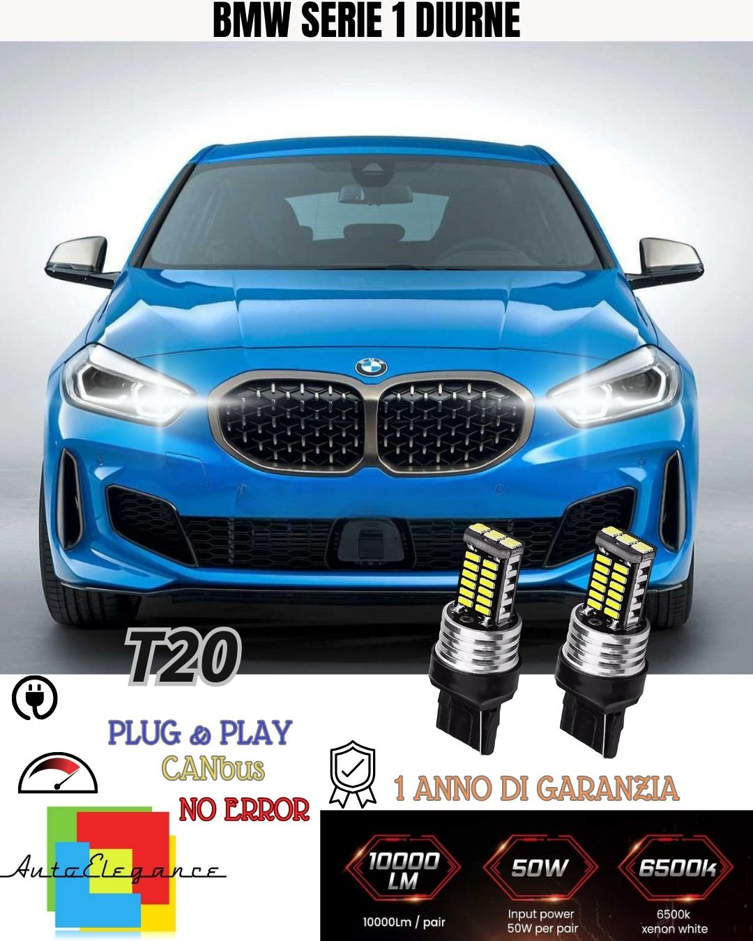 ❤️❤PAIR OF DAYTIME LIGHTS DRL LED T20 W21W BMW SERIE 1 F20 F21 CANBUS 6000K NO ERROR