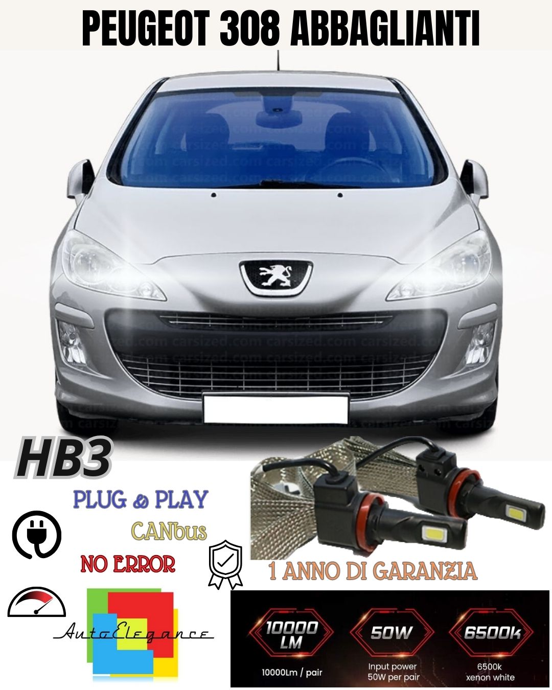 ❤️KIT FULL LED HB3 ABBAGLIANTI PEUGEOT 308 MK2 6000K CANBUS 6400 LUMEN NO AVARIA