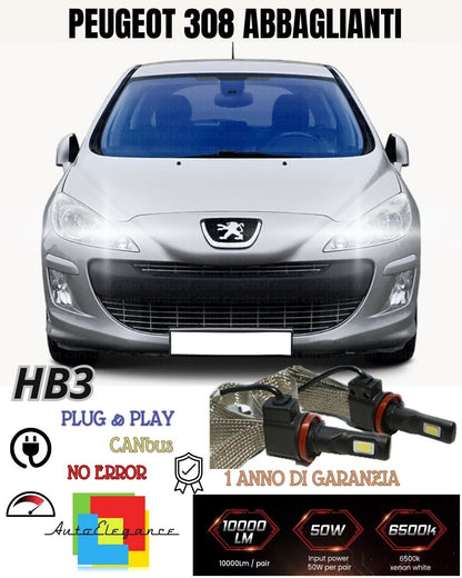 ❤️KIT FULL LED HB3 ABBAGLIANTI PEUGEOT 308 MK2 6000K CANBUS 6400 LUMEN NO AVARIA