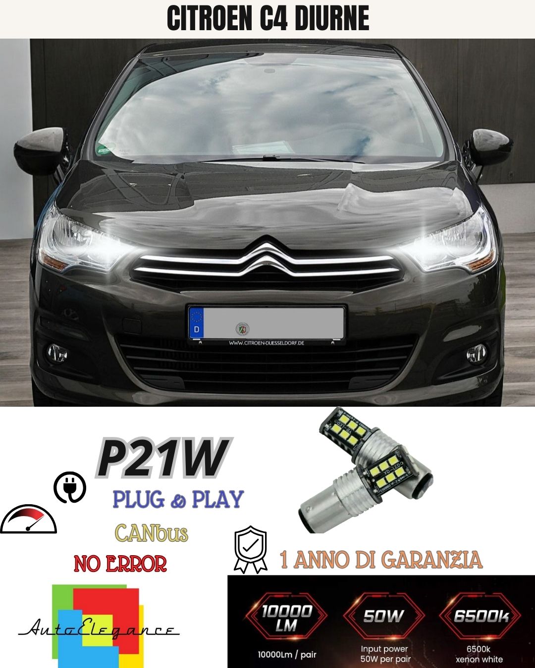 😍PAIR OF DAYTIME LIGHTS DRL 15 LED P21W BAY15D CANBUS CITROEN C4 II 6000K NO ERROR