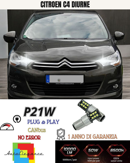 😍PAIR OF DAYTIME LIGHTS DRL 15 LED P21W BAY15D CANBUS CITROEN C4 II 6000K NO ERROR