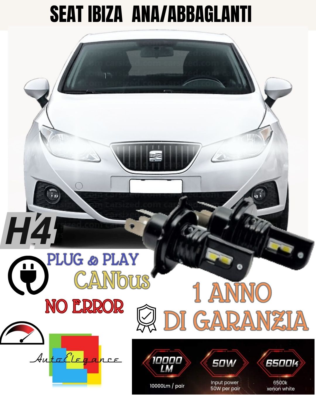 😀😀KIT H4 A LED SEAT IBIZA MK5 ANABBAGLIANTE / ABBAGLIANTE CANBUS 6000K BIANCO