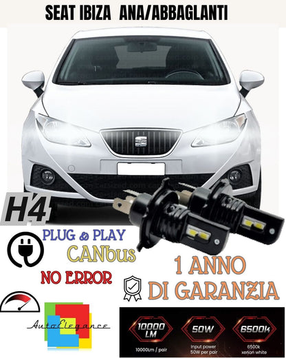 😀😀KIT H4 A LED SEAT IBIZA MK5 ANABBAGLIANTE / ABBAGLIANTE CANBUS 6000K BIANCO