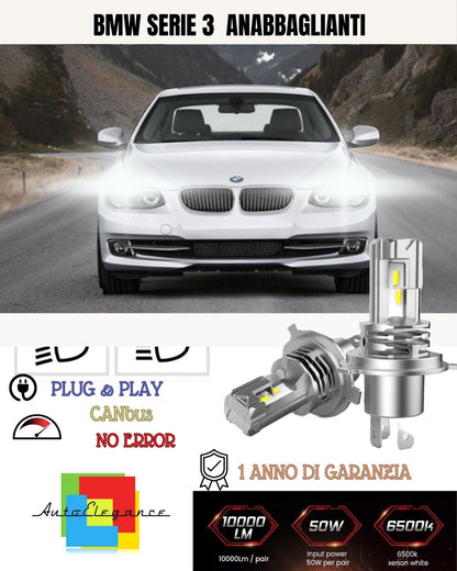 KIT LED H7 6500K FULL CANBUS 8000 LUMEN PER BMW SERIE 3 GT F34 ANABBAGLIANTI