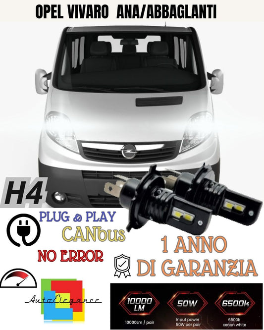 KIT H4 A LED PER OPEL VIVARO MK2 LAMPADE LED H4 6000K XENON BIANCO NO AVARIA