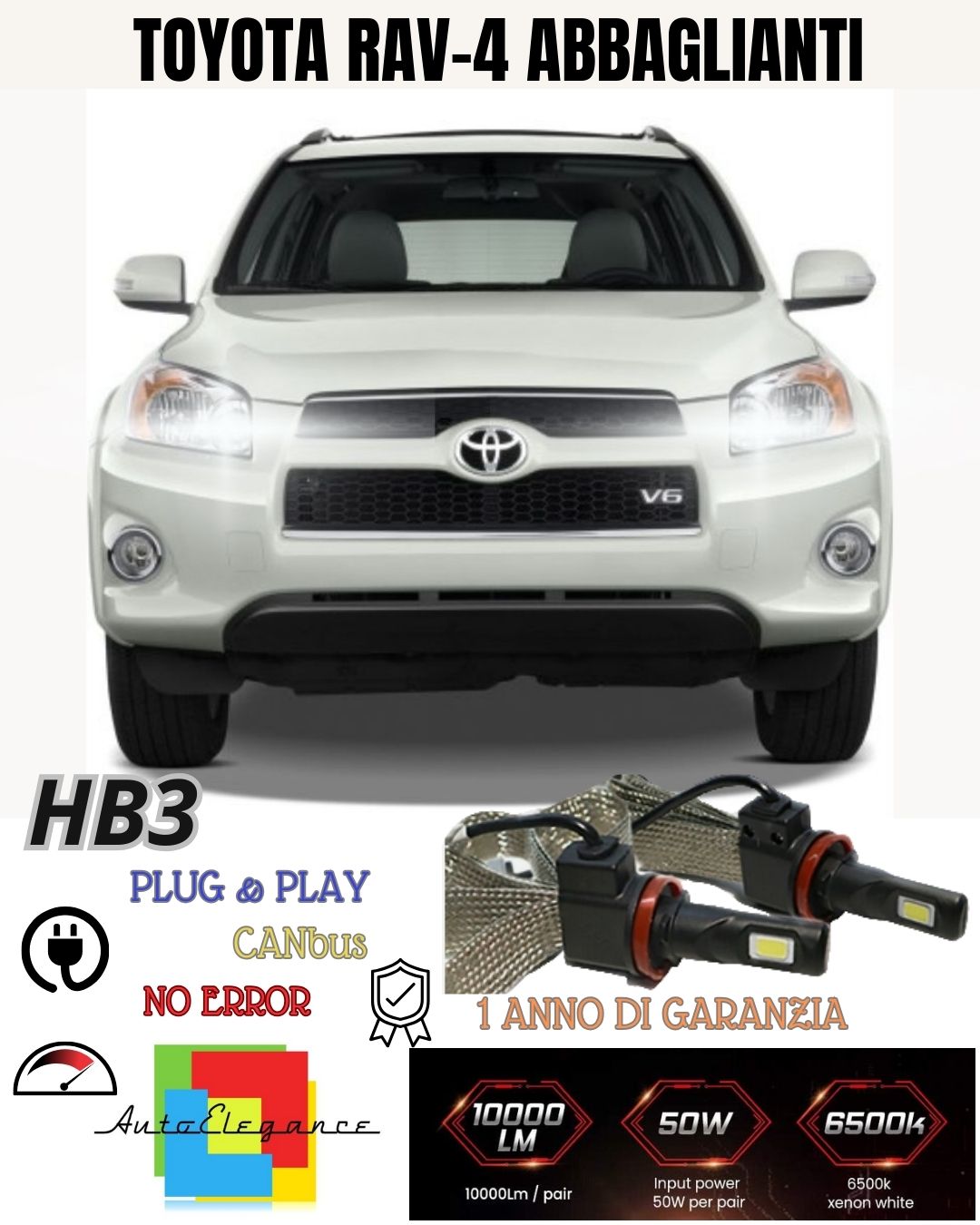CANBUS HB4 HIGH BEAM LED LAMP KIT 6400 LM 6000K FOR TOYOTA RAV-4 1 NO ERROR 