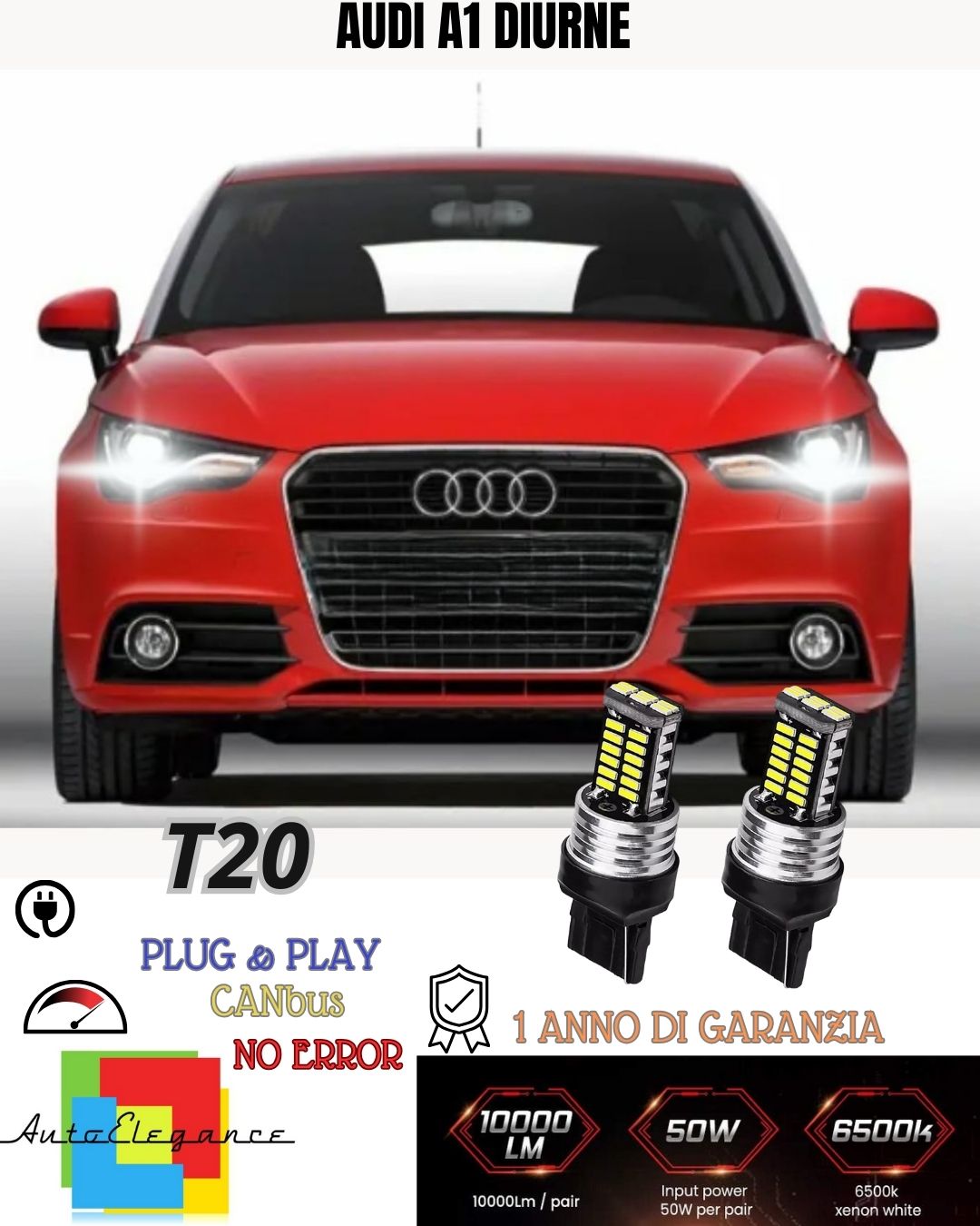 ❤️COPPIA LUCI DIURNE DRL 15 LED T20 CANBUS❤️AUDI A1❤️6000K 100% NO AVARIA LUCI❤️