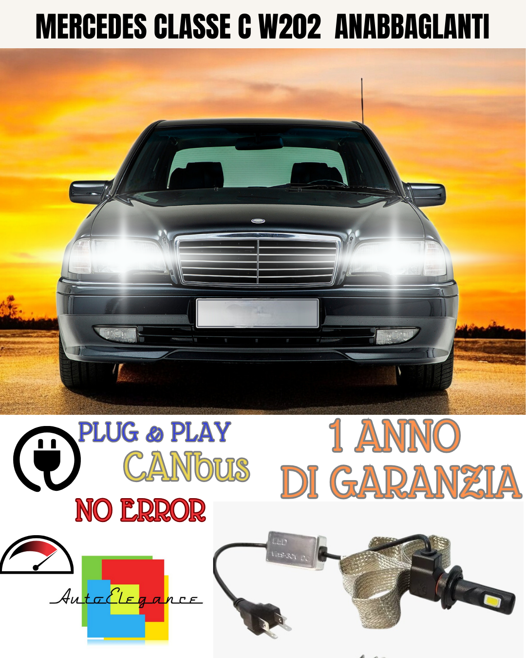 🔥KIT LED MERCEDES CLASSE C W202 H7 6000K BIANCO ANABBAGLIANTI🔥