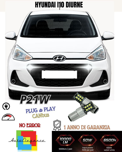 ❤️COPPIA LUCI DIURNE DRL 15 LED P21W BA15S CANBUS ❤️HYUNDAI I10 ❤️MK2 II 6000K❤️
