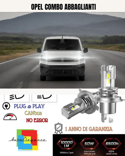 KIT LED H7 OPEL COMBO C 6000K BIANCO 6000 LUMEN CANBUS ABBAGLIANTI