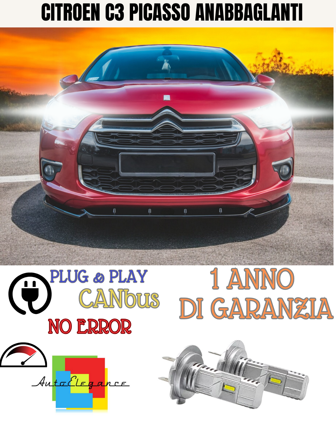 ⭐KIT LED CITROEN C3 PICASSO H7 6000K BIANCO ANABBAGLIANTI ⭐